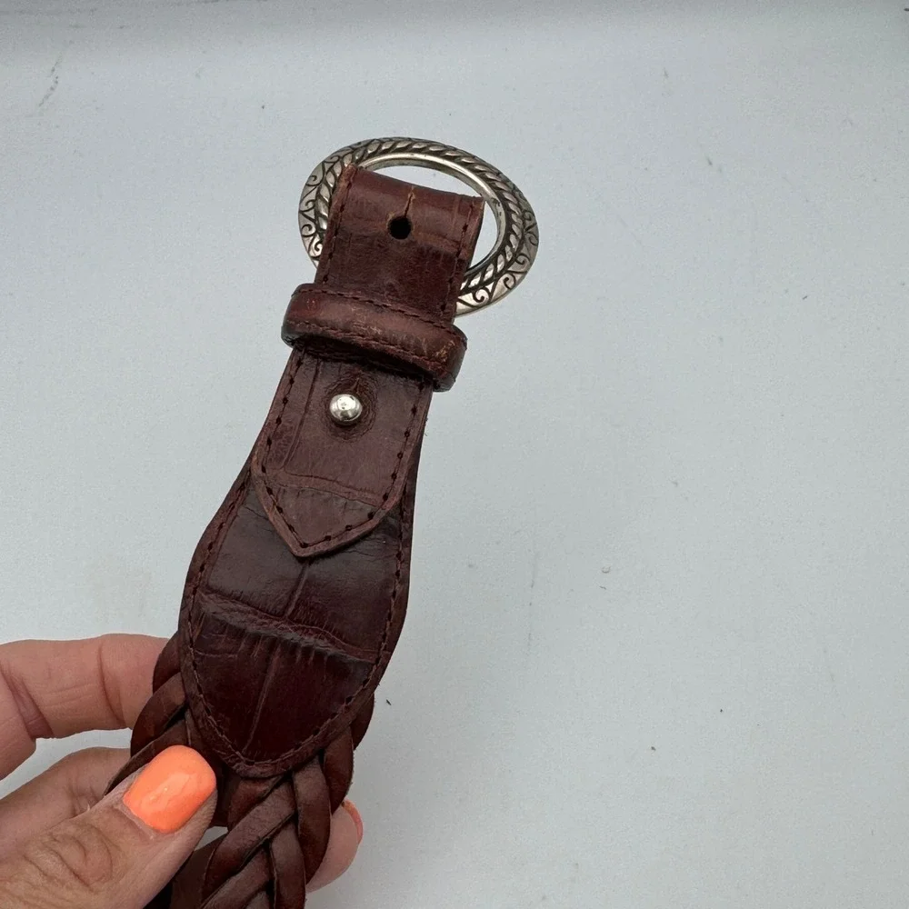 Vintage Brighton Braided Leather Belt 1996 Toggle Brown Womens Med Fits 30-31 in
